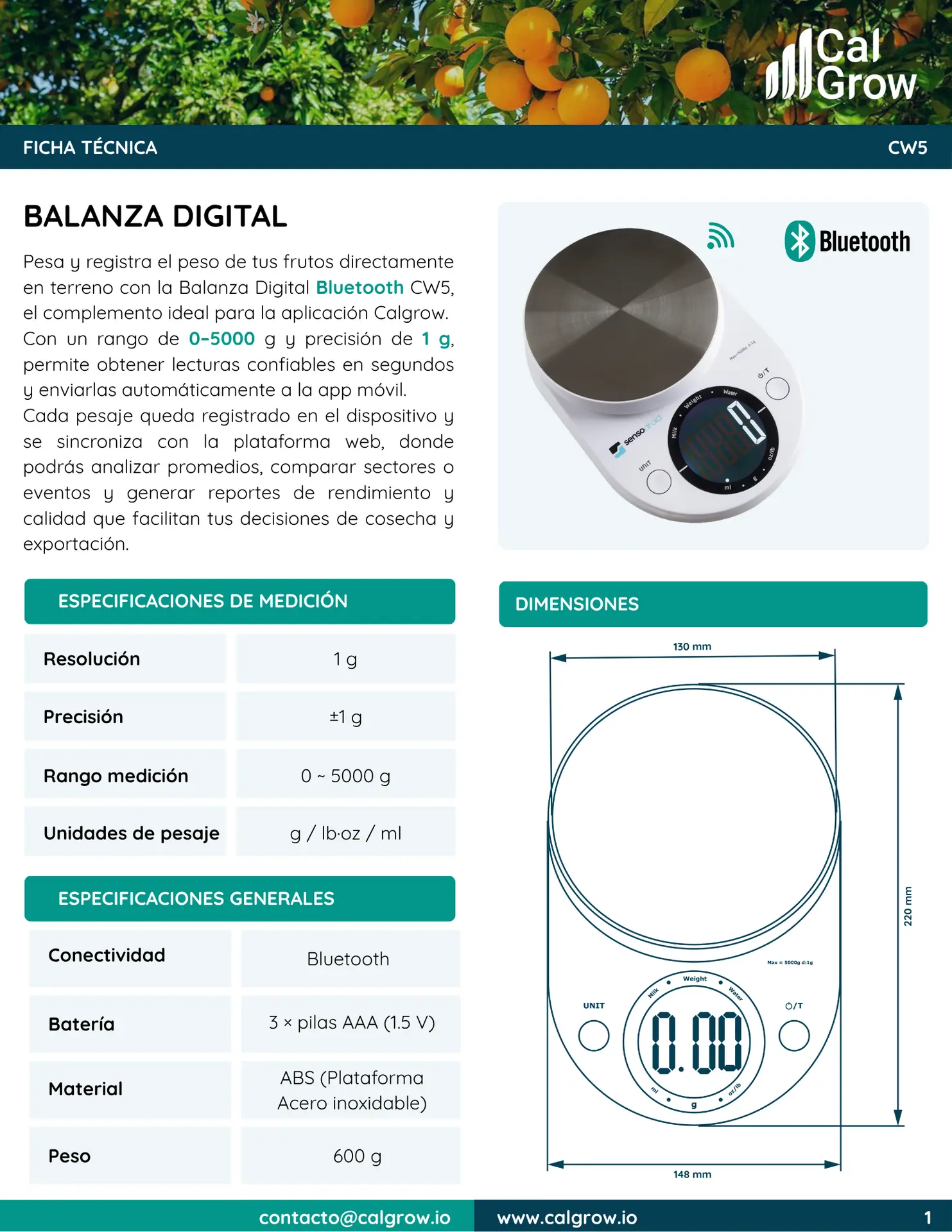 Ficha técnica Balanza Digital Bluetooth